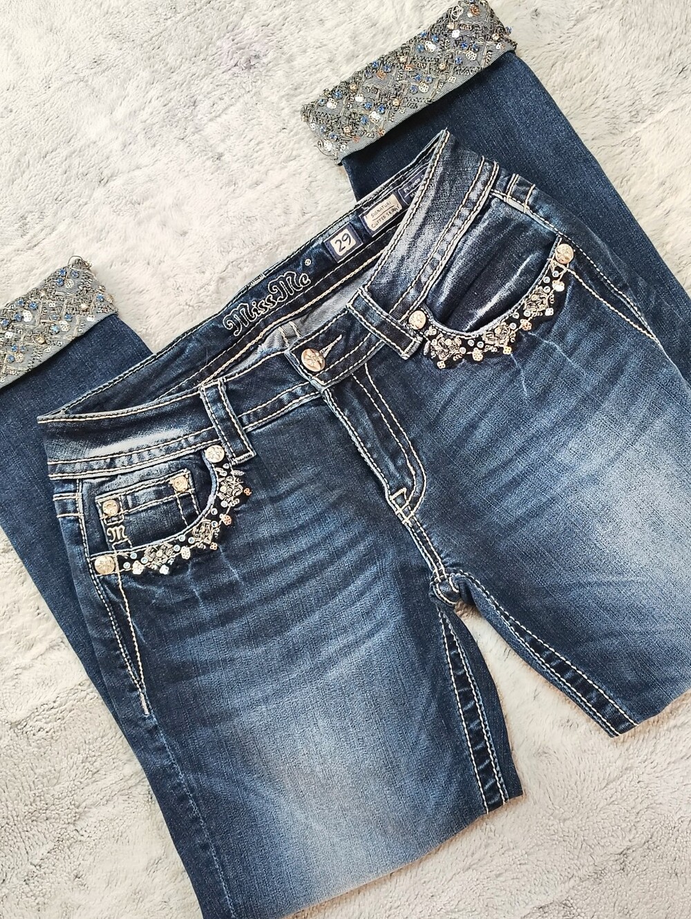 Miss Me Signature Cuffed Skinny Jeans Women's 29 Mcbling Y2K Vintage Vibes Retro - Picture 3 of 10